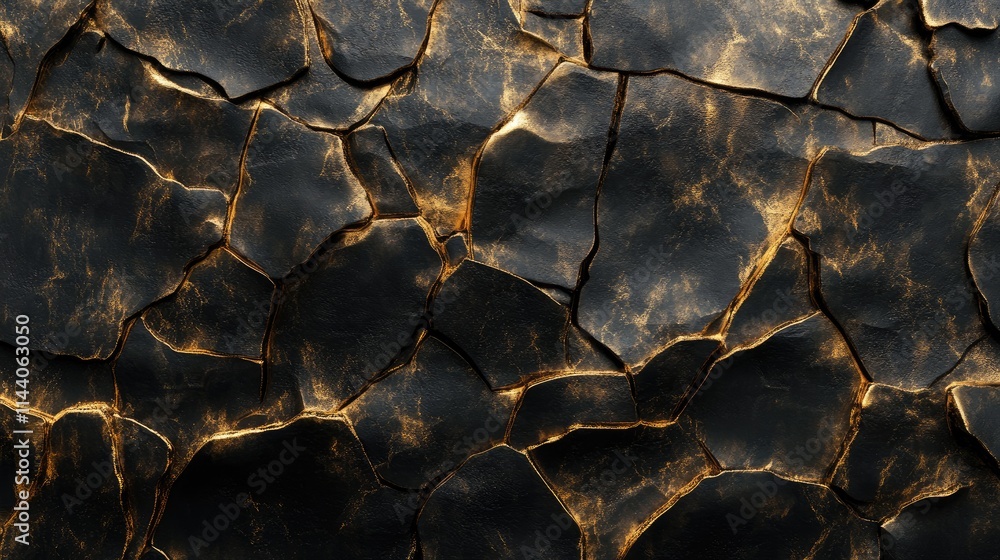 Poster textured black and gold stone surface background with intricate cracks and details for elegant desig