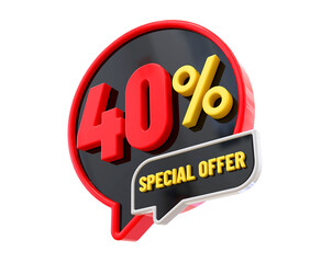 40 Percent Special Offer Red 3D Label