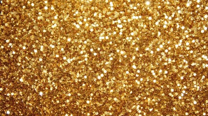 Lustrous gold glitter texture background with shimmering bokeh lights for elegant and festive designs.