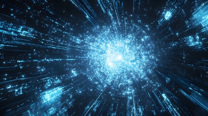 Fototapeta premium Futuristic Quantum Tech Explosion with Blue Highlights