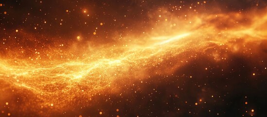 Vibrant golden and orange fireworks illuminating the night sky with a dark backdrop showcasing intricate details and room for creative text.