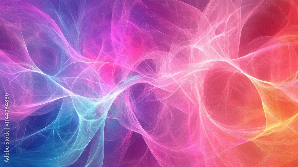 Poster an abstract digital artwork representing the flow of data through a neural network, with glowing, in