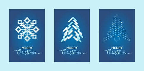 Vector christmas card collection. Minimalistic style for IT technology technical electronic digital system integration companies