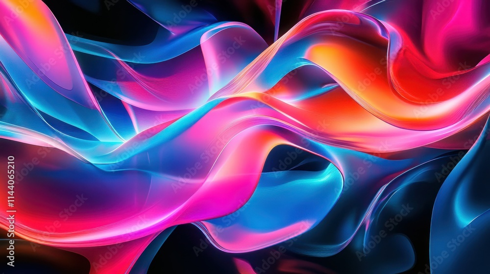 Poster an abstract digital artwork representing the flow of data through a neural network, with glowing, in