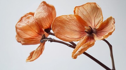 Handmade dried apricot flowers arranged elegantly on a neutral background showcasing their delicate texture and vibrant color