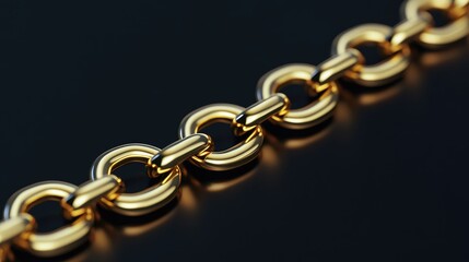 Obraz premium Shiny gold chain elegantly showcased on a dark background emphasizing its reflective surface and modern design