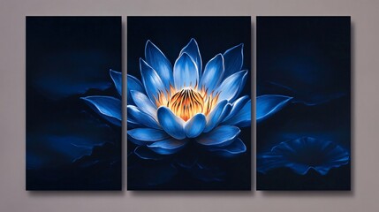 A stunning blue lotus flower illuminated against a dark background, creating a serene and captivating ambiance.