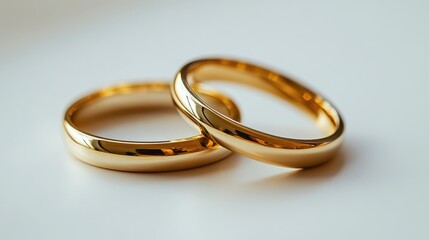 Elegant gold wedding rings symbolizing love and commitment beautifully arranged on a soft background for wedding and jewelry themes.