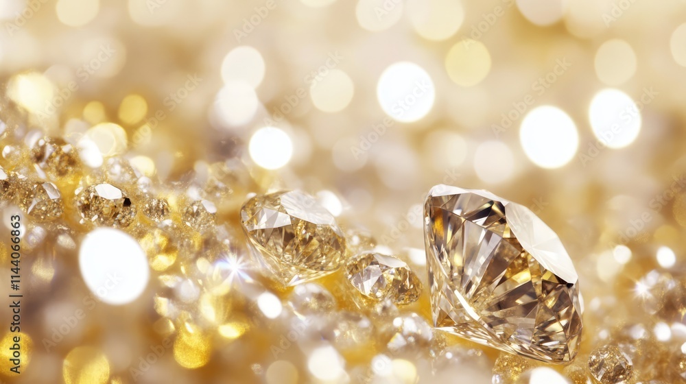 Poster luxurious gold and diamond abstract background with bokeh effect of sparkling lights and soft defocu