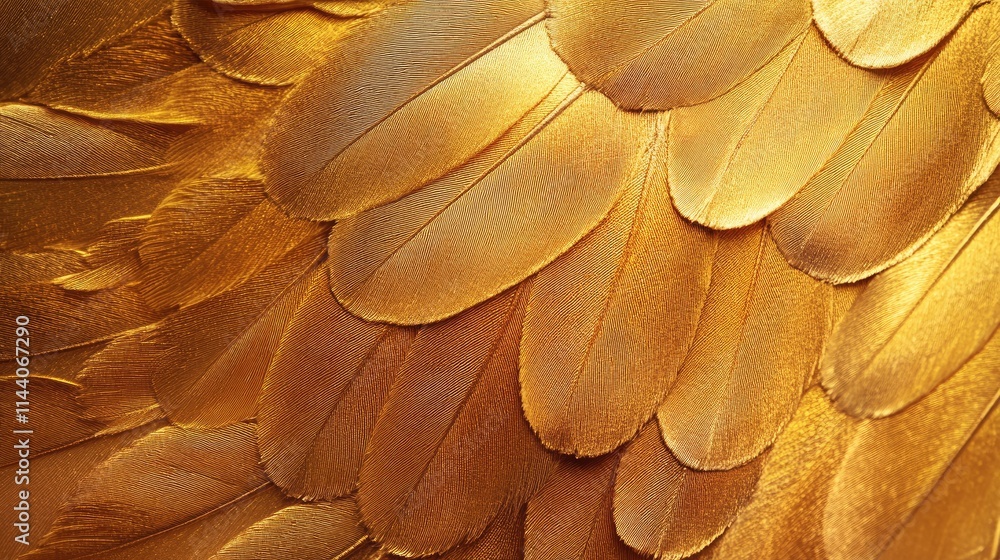 Poster golden feather macro texture showcasing intricate details and vibrant hues for background or artisti