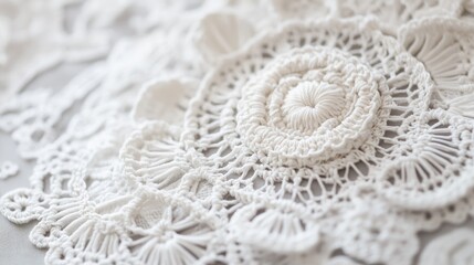 Intricate detailed crochet lace close-up showcasing delicate patterns and textures for vintage or handmade craft themes