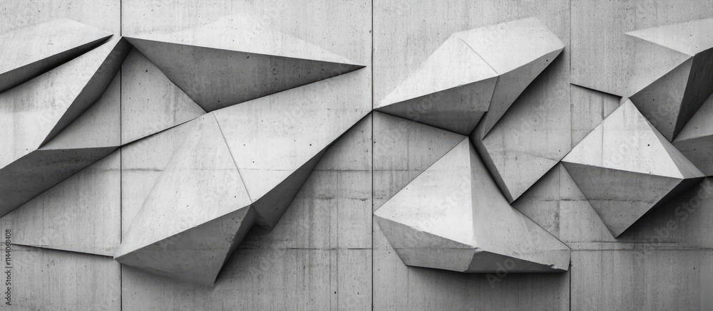 Poster geometric grey concrete wall texture with three-dimensional angular shapes and patterns for modern a