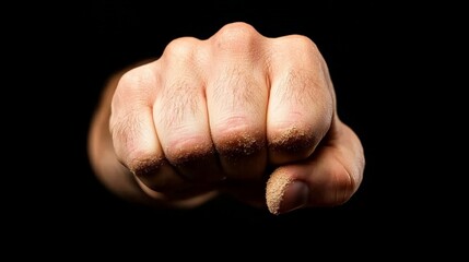 Fist of defiance: A clenched fist emerges from the darkness, symbolizing strength, resilience, and the unwavering spirit of defiance.  