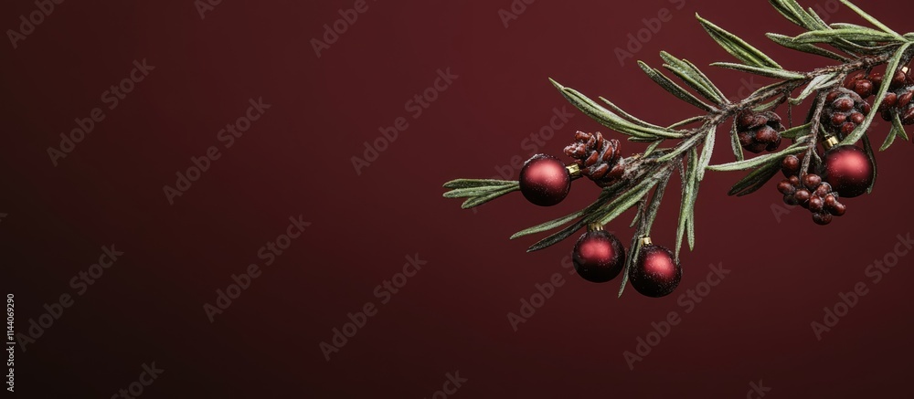 Aufkleber pine branch with red ornaments and decorations on a dark red background creating a festive and elega