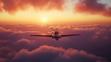 Fototapeta premium Airplane in the sky at sunrise