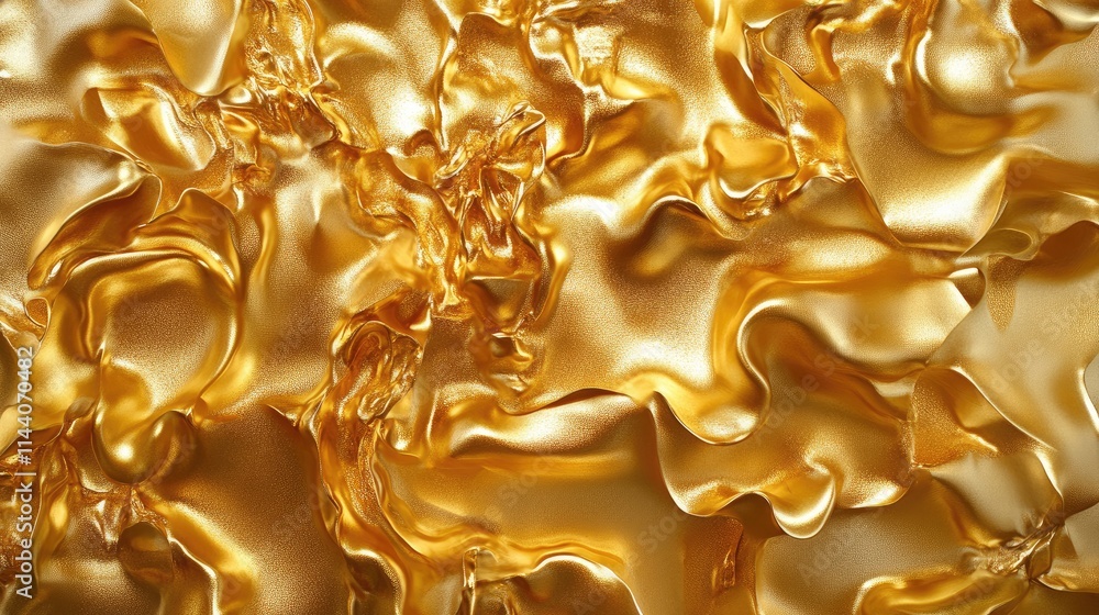 Poster luxurious golden satin texture with elegant waves and crinkles for sophisticated backgrounds and des