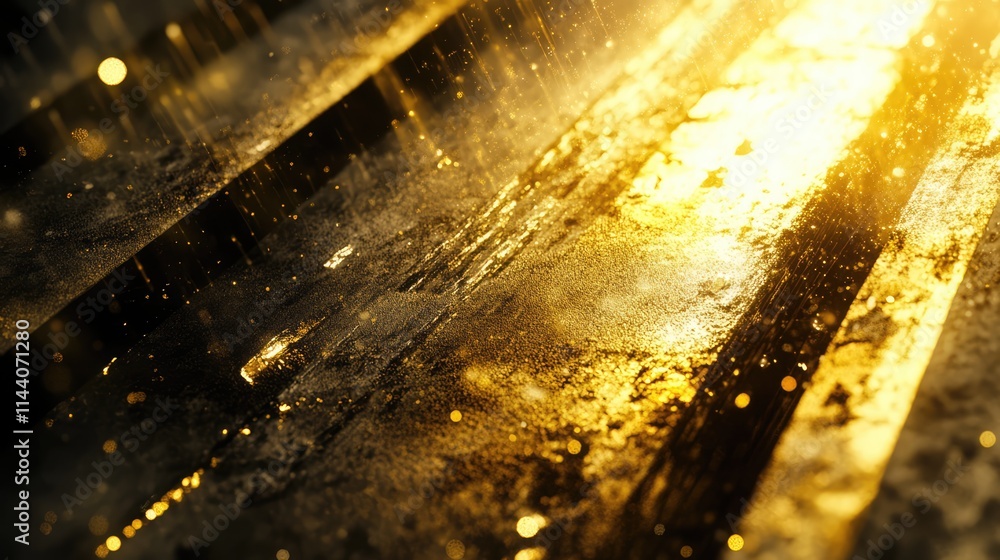 Aufkleber golden beams of light reflecting on wet surfaces creating an enchanting background of shimmering tex