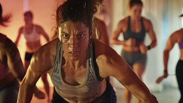 Unclear individuals push through the burn in a bootcamp class.