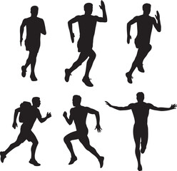 Running Silhouettes of Athletes vector set on transparent background 