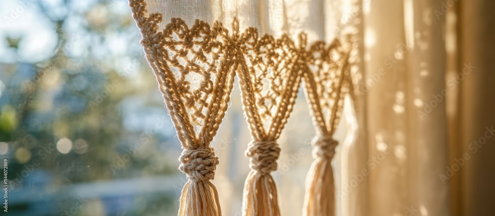 Aufkleber handmade macrame curtain made from twine and threads ideal for elegant home decoration and enhancing