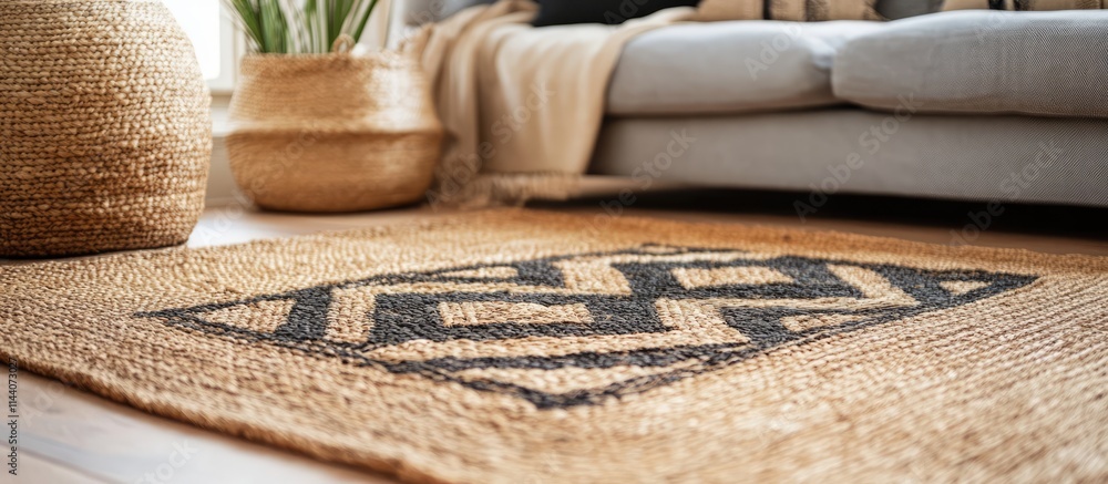 Poster handmade jute rug with intricate weaving patterns perfect for enhancing home decor and adding a natu
