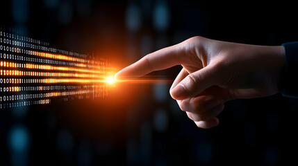 Big Data. neural network in digital form. A businesswoman's hand touching Introduction of artificial intelligence. The future of cyberspace. Science and innovation of technology