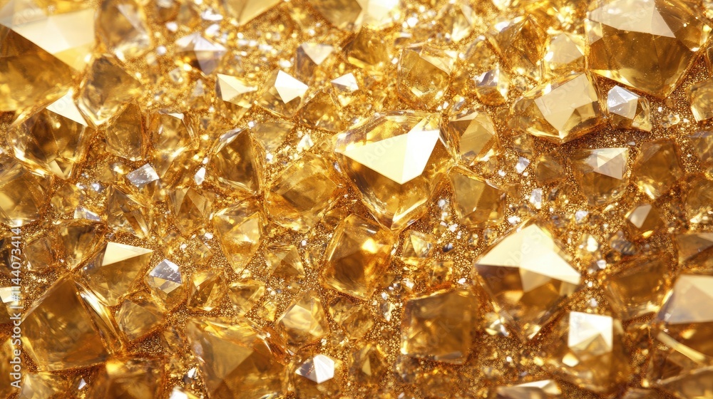 Poster golden crystal texture background with shining facets and reflections creating a luxurious and elega