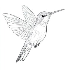 Obraz premium Simple Hummingbird Sketch Coloring Page for Kids: Easy Bird Illustration