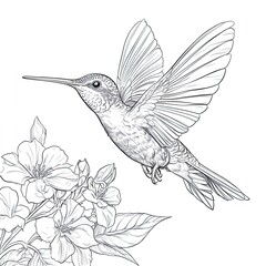 Simple Hummingbird Sketch Coloring Page for Kids: Easy Bird Illustration, Coloring Book, Preschool Activity, Educational Fun, Printable