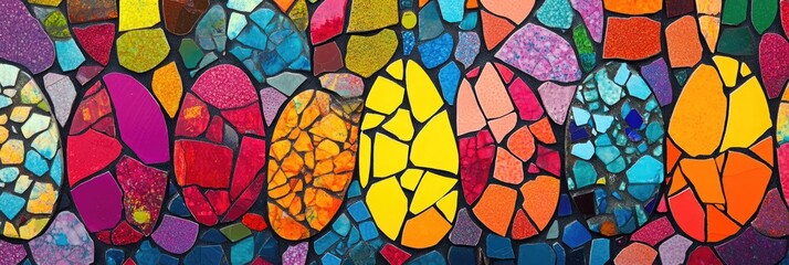 A modern Easter egg mosaic with a mix of vibrant colors and patterns