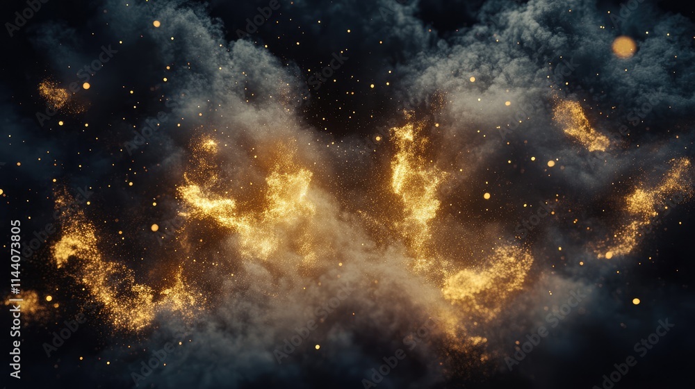 Poster elegant golden smoke swirling gracefully in a dark background creating a mystical and enchanting atm