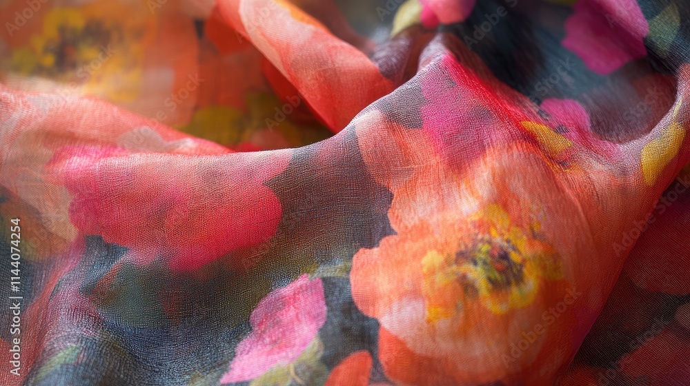 Poster colorful floral patterned handkerchief draped elegantly showcasing vibrant hues and soft texture in 