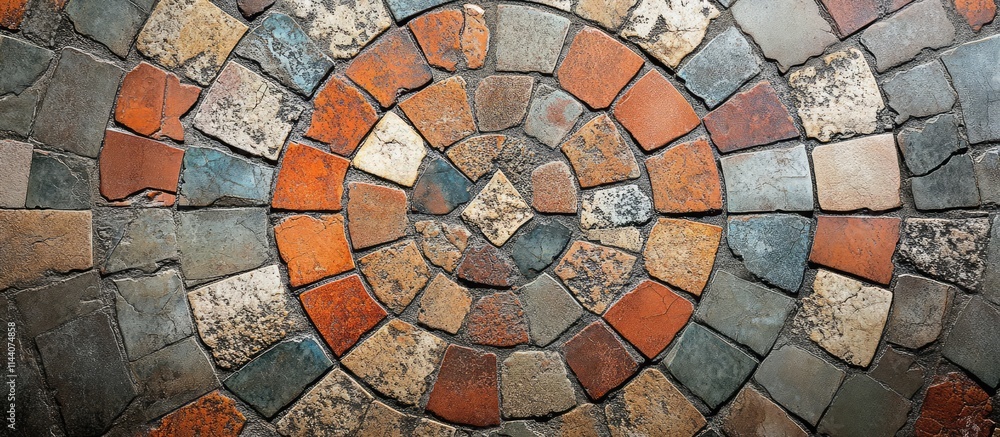 Poster intricate textured patterns of a cracked ceramic tile floor emphasizing natural colors and unique de