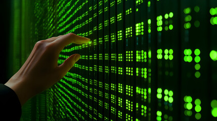 Big Data. neural network in digital form. A businesswoman's hand touching Introduction of artificial intelligence. The future of cyberspace. Science and innovation of technology