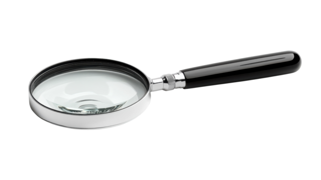 A Crystal Clear Magnifying Glass with a Black Handle Ideal for Enhancing Detail in Reading, Hobby Projects, and Professional Use.
