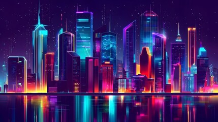 Neon-Lit City Design in a Modern and Futuristic Vector