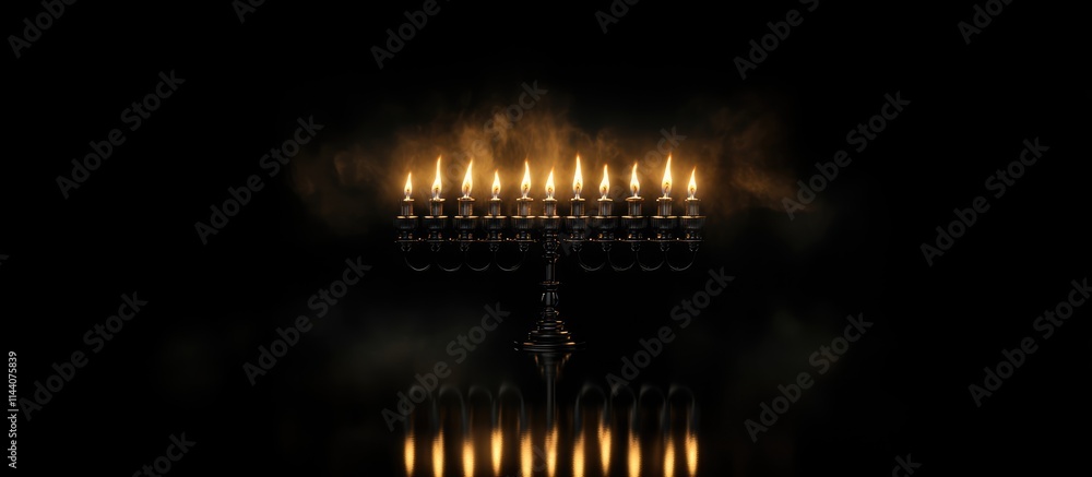 Poster hanukkah celebration with glowing menorah candles casting warm light in a dark setting creating a se