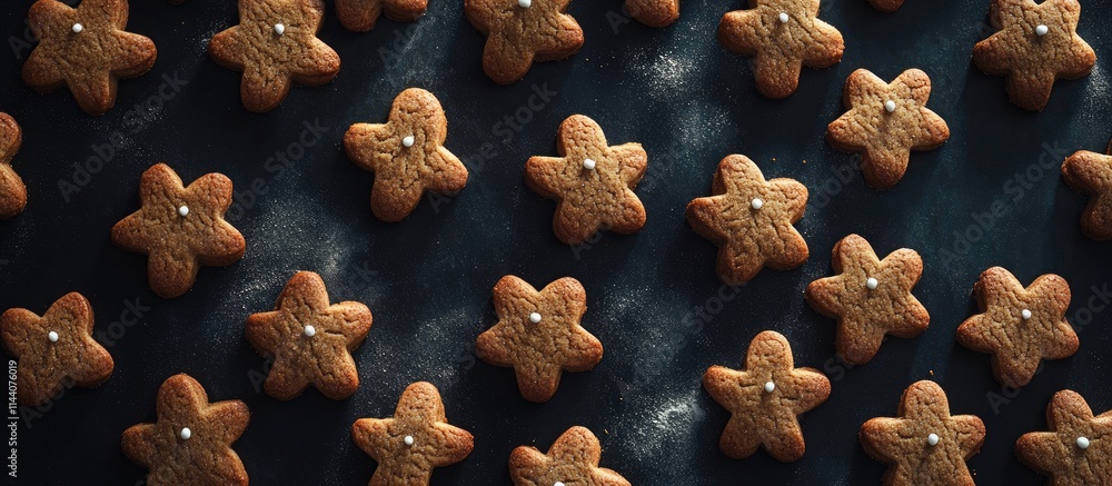 Poster homemade gingerbread cookies in star shapes arranged on a dark surface showcasing a festive and invi