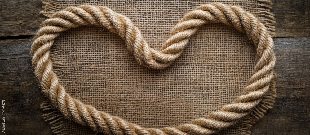 Poster Heart shaped rope design on textured mat with empty space for personalized text in an aerial perspective.
