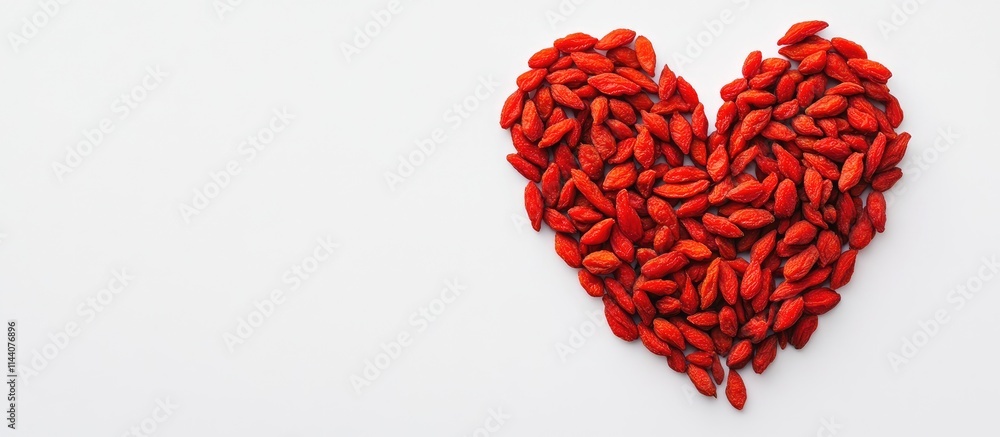 Poster goji berry heart shape design on a white background with space for text ideal for healthy lifestyle 