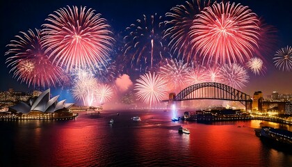 Obraz premium Australia is Sydney's night view and New Year's fireworks: Opera House. For banners and thumbnails
