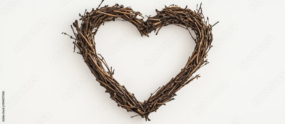 Poster natural heart-shaped twig frame on a plain white background ideal for personalized text and creative