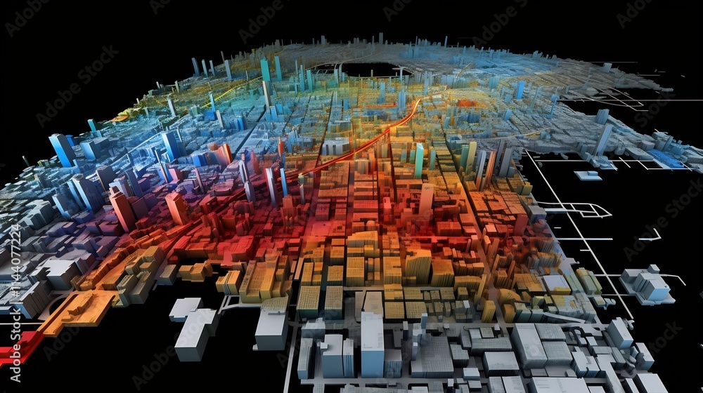 Poster detailed 3d rendering showcasing the cityscape and urban landscape created by leveraging gis tools t