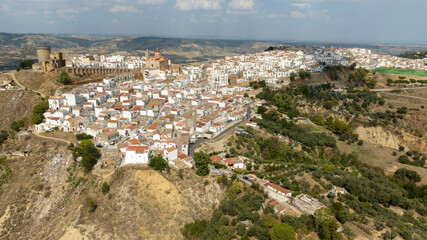 Obraz premium Panoramic aerial view of the city of Pisticci, in the province of Matera, Basilicata. It is a small hill town in southern Italy.