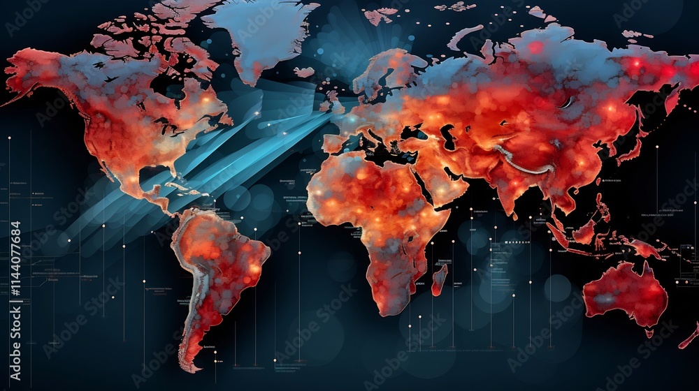 Poster a comprehensive world map showcasing detailed climate change projections and layered data visualizat