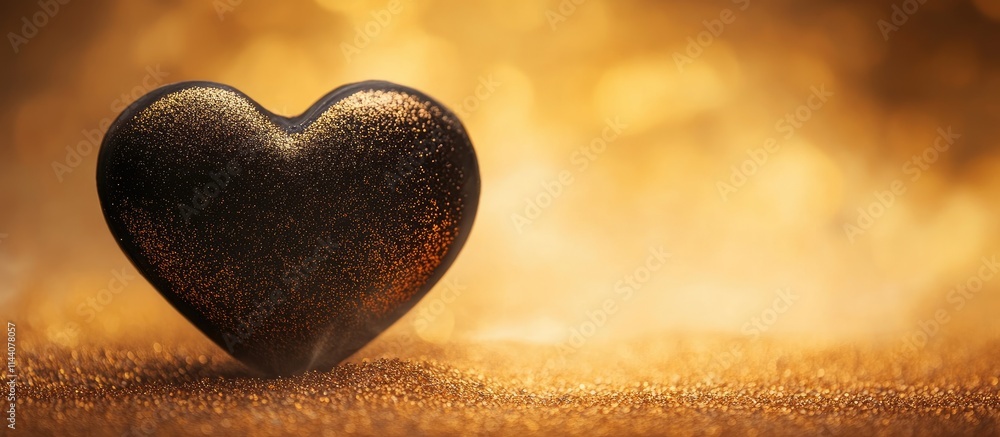 Poster heart shaped gift box on a smooth surface with a warm glowing background symbolizing love and romanc