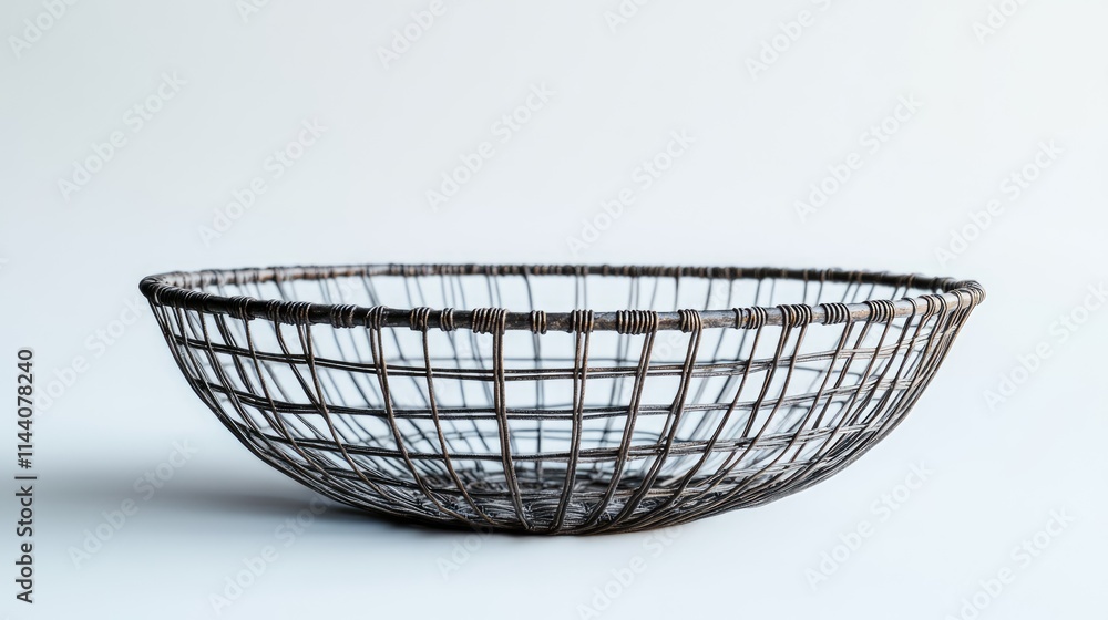 Poster Handcrafted wire basket elegantly isolated on a minimalistic background showcasing its intricate design and versatility for home decor