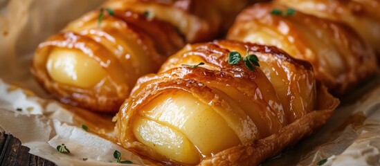 Honeyed pears enshrined in flaky puff pastry a delectable treat for dessert lovers perfect for any occasion