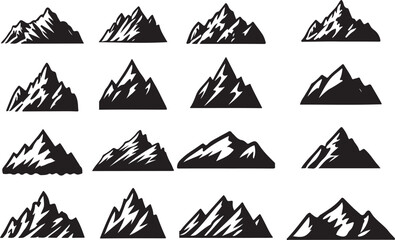 Collection of mountain silhouette icon set vector on transparent background 