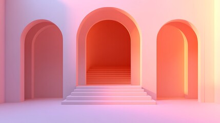 Arched doorways glow warmly in pastel building vector art, minimalist style.. AI Generated